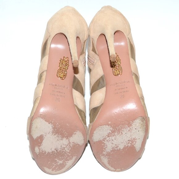 Aquazzura Nude Suede and Mesh Wild Side 105 Caged Heels SIZE 8 EU 38 - Picture 9 of 11